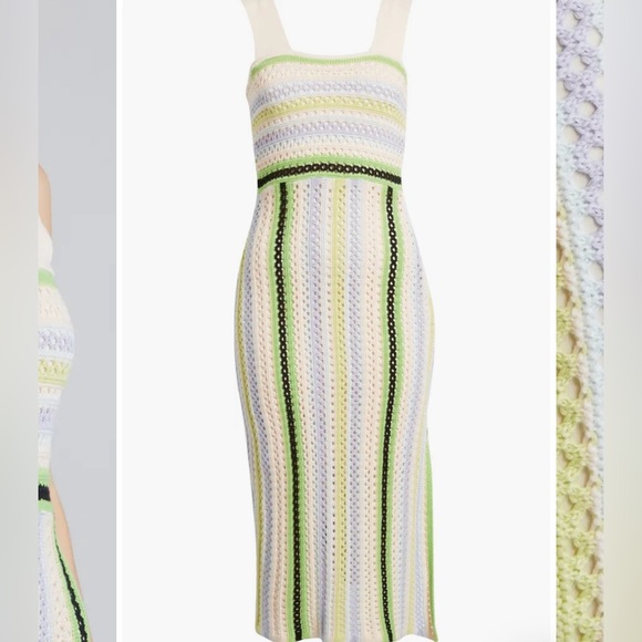 NWOT Ciebon Sahara Crochet Midi Sweater Dress - Green Multi - M - Picture 4 of 11